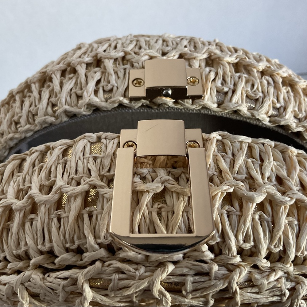 Haute Hippie Woven Raffia/Straw Crossbody Bag Gold Chain Strap - Picture 16 of 16